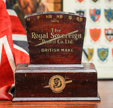 Rare Antique Royal Sovereign Pencil Co Wood Sign Retail Store Display Case picture
