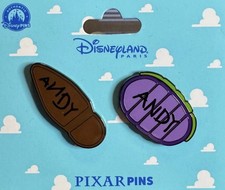 Disneyland Paris Toy Story Buzz & Woody Andy Footprint Pin Set Of 2 picture