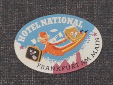 Original Vintage 1950s Luggage Hotel National Tag Label Frankfurt Germany picture