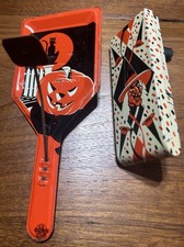 Vintage 1950s Halloween Clapper Noisemaker US Metal Toy Mfg Co Pumpkin Witch Lot picture