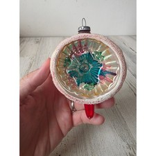 Antique big mouth indent teardrop red glass Micah ornament star Xmas tree picture