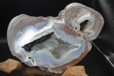 Polished Double Chamber Dugway Geode w/Stand-Polished Face, Natural Geode Skin picture