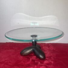 Michael Graves Biomorphic Fruit Clear Shallow Dish- Lobed Footed Metal Stand picture