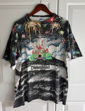 Vintage Disney Cinderella's Castle Fireworks All Over Print Shirt AOP 90s Grail picture