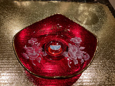 Vintage Viking Epic Red Glass Round Lipped Bon Bon - 6602 - 40th Anniversary picture