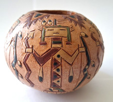 Nancy Y Chilly NAC Navajo Yei Spirits Cornstalk Seed Pot Pottery Signed COA picture