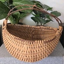 Antique Handmade WOVEN EGG GATHERING BUTTOCKS BASKET Marked picture