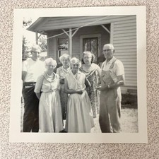 Family Group Portrait 1950s Snapshot Photograph Outdoor House Americana KODAK picture