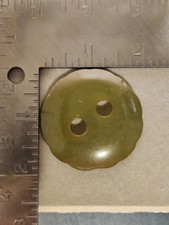 Vintage Large Round Bakelite Button Olive Green Scalloped Edge 2 X 2 Tested picture