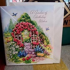 Vintage A Garden Of Birthday Wishes Greeting Card w/ Envelope 1950s Die Cut picture