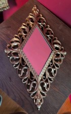 Vintage MCM Rococo Style Wall Accent Mirror Diamond Shaped 16