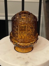 Vintage Indiana Amber Glass Large Fairy Lamp Stars & Bars 1970’s MINT picture