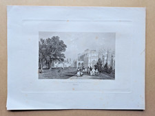 West Front of Eaton Hall, Cheshire - Antique Print - 1844 picture