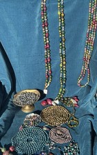 Lot 6 Vintage Antique Mercury Glass Bead Garlands Czech Feather Tree Ornaments picture