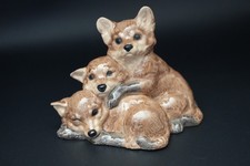 Heredities England Fox Cub Trio 5” Vintage Figurine Glazed Ceramic Family - NOS picture