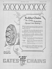 1928 Ad Gates 4 Way Grip Rubber Chains Protect Against Side Skidding picture