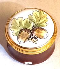 Crummles England Enamel Trinket Pill Box Acorns Oak Leaves Brown picture