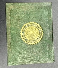 c1910 L23 Kansas State Seal Tobacco Leather Antique Green Gold picture