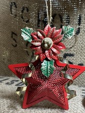 Vintage Metal Mesh Red Heart and Star Set of 2 Ornaments VTG picture