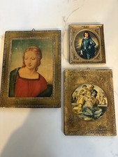Vintage Italian Florentine Gold Gilt Wall Plaques Lot of 3 Religious & Blue Boy picture