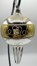Vtg West German Glass Christmas Ornament Silver Gold MCM Finial Fluted Drop 4” picture