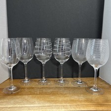 6 Mikasa Cheers Long Stemmed Wine Glasses With Etched Lines & Swirls picture