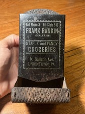 Vintage Tin Matchbox Holder Frank Rankin Staple And Fancy Groceries Uniontown PA picture