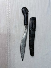 Antique Dayak Borneo Tribal Knife Carved Wood Handle Original Sheath RARE picture