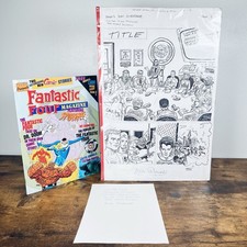 VTG Fantastic Four Magazine OG Ink Drawing Story Board | w/ Full Issue Signed picture