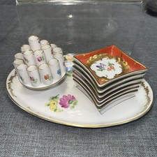 Antique 1872-1920 CARL THIEME Dresden Porcelain Cigarette Holder And Ashtrays picture