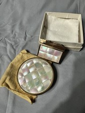 Vintage 1950s Mother of Pearl Lighter And Max Factor Compact Elgin LIGHTER WORKS picture