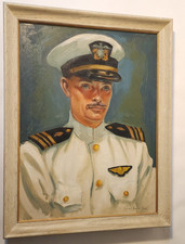 DISNEY ARTIST EYVIND EARLE ORIGINAL OFFICER PORTRAIT 1945 WWII ERA PAINTING picture