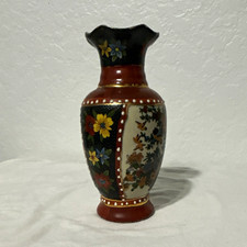 K's Collection Floral Ceramic Bottle Vase, Painted Glossy Red & Black picture