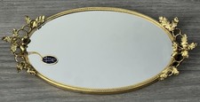Vtg Stylebuilt 24K Gold Plated Mirrored Vanity Tray Acorn Oak Leaf 14