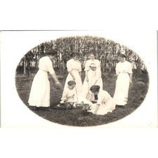 Young Ladies in White Gowns Having a Picnic c1910 RPPC Postcard AB9 picture