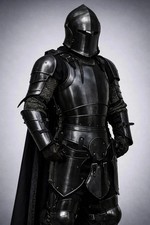 Wearable Black Barbuta Knight Armor Suit | 18 Gauge Steel, LARP Cosplay picture