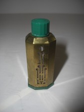 Vtg - 1920's  Coty Emeraude Mini Perfume Bottle Oriental Brass w/blue top & base picture