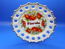 Vintage Florida Souvenir Plate – Oranges & Blossoms – Gold Trim Pierced Edge picture