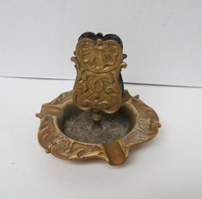 Antique Vintage 1920s Ornate Art Nouveau Brass Match Box Holder Ashtray picture