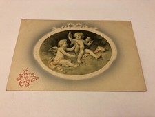 ANTIQUE 1910 JOYOUS EASTER EMBOSSED CHERUB CHILDREN POSTCARD MEISSNER GERMANY picture