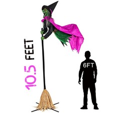 10.5FT Animated Hovering Witch Decor - Spooky Outdoor Halloween Animatronics wit picture