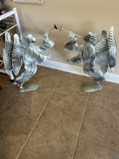 Vtg Pair Of  Tin Metal Christmas Angels Indoor Outdoor Standing Or Hanging 23x33 picture