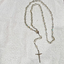 Vintage Sterling Silver Crucifix Clear Faceted Crystal Glass Catholic Rosary NR picture