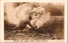 France Postcard Setting off Smoke Pots in Argonne WWI MILITARY RPPC Photo KJ6 picture