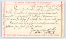 1893 American Artisan Tinner Postal Card Chicago IL Daniel Stern Trade Journal picture