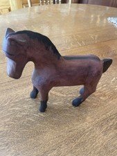 Vintage Hand Carved Wooden Horse Folk Art Figurine Hand Painted Primitive picture