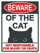 Vintage Beware of The Cat Tin Metal Signs Home Décor Wall Art 8x12  picture