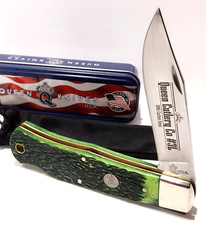 Queen USA Green Jigged Bone Handles Lockback Folding Pocket Knife QGPSB106 EDC picture