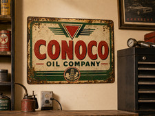 Vintage Look Conoco Oil Gas Sign - 10x14 PVC with Holes for Hanging picture