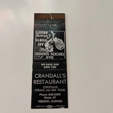 Crandall's Restaurant Cocktails Hebron IL Vintage Matchbook Cover TMB45-4 picture